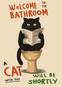 KAYOU | Funny Black Cat Reading on Toilet Chicken Smoking Poster Diamond Painting Print Wall Art for Bathroom Decor Cuadros