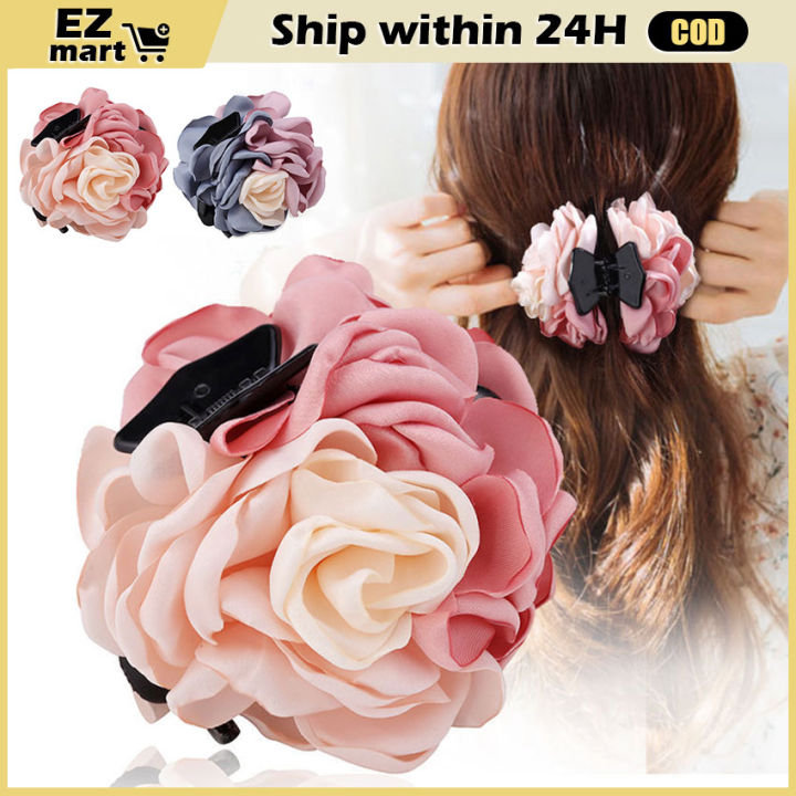 Fast Shipping】 Fashion Camellia Fabric Rose Flower Hair Clamp