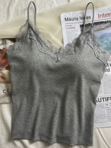 Spring Summer New Lace Splicing V-neck Strapbackless Slim-fit Womens Vest Underwear Bra Top Fashionable Versatile Base Layer