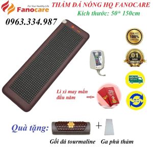 Thảm đá nhiệt nóng HQ Fanocare KT 50x150cm đá germanium tròn đen bóng (Tặng Gối đá + Ga phủ)