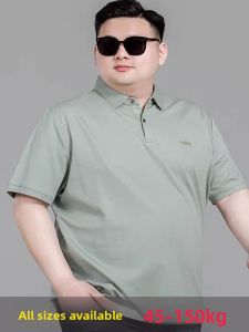 plus Size Mens Summer Thin Short Sleeve Ice Silk Polo Shirt Loose Fit T-Shirt Turn-down Collar Casual Fashion Urban Style
