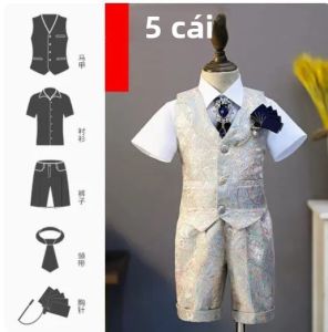 Bộ Vest Lịch Sự 5 Món Cho Bé Trai Thích Hợp Cho Đám Cưới Sinh Nhật Lễ Rửa Tội Biểu Diễn Đàn Piano Chất Liệu Polyester Nhẹ
