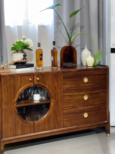 Luxurious New Chinese Style Dining Room Sideboard Living Room Storage Cabinet Modern Simple Ebony Wood Tea Water Cabinet Low Chest Solid Wood Wine Cabinet