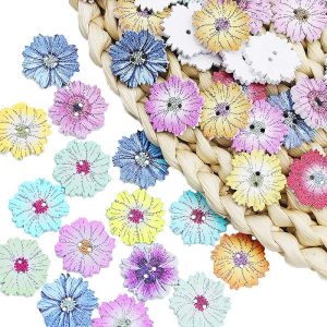 (100 Pieces/pack) 2cm 2-hole Chrysanthemum Button Retro Wooden Ethnic Style Atmosphere Clothing Accessories Decoration Home DIY