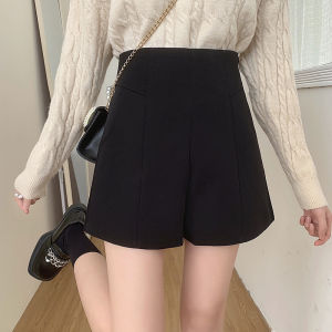กางเกงขาสั้นผู้หญิงเอวสูงสไตล์เกาหลี กางเกงขายาวทรงเอสีดำ กางเกงขายาวทรงหลวมสบายๆ สำหรับใส่ไปทำงานในฤดูใบไม้ผลิและฤดูร้อน