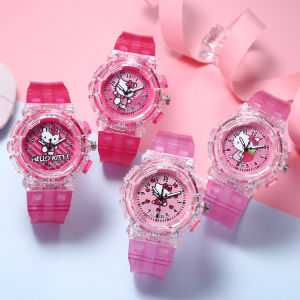 [Hàng sẵn] Đồng Hồ Hello Kitty Trẻ Em Có Đèn LED Thạch Anh Nhấp Nháy Đầy Màu Sắc - Fullbox Hộp PVC