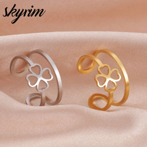 SKYRIM Charm Elegant Ring Four leaf Clover Hollow Design Fashion Jewelry Opening Ring for Women
