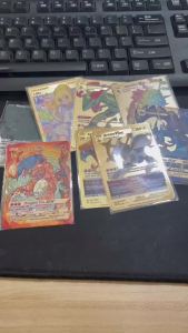 English Version Pokemon Metal Card Anime Figure Pikachu Charizard Mewtwo Battle Trading Game golden Collection Cards