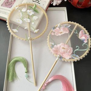 Quạt Tròn Thêu Cao Cấp Mini Phong Cách Cổ Điển Cho Bé Gái Quạt Nhún Nhảy Trang Phục Dân Tộc Trung Hoa Quạt Tròn Nhỏ Cho Mùa Hè