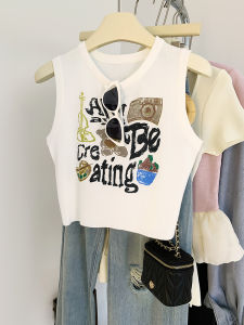 AMILUCK | Slim Fit Short Knitted Vest Dopaamine Style Womens Outerwear Autumn New Fashion Sleeveless Base Short Top Hollow Out Commute Style