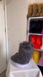 ผู้หญิงฤดูหนาว Faux Fox Fur Snow Boots ผู้หญิง Plush Warm Fur รองเท้าหรูหรารองเท้า Girls Furry Fur Bottes แฟชั่น Fluffy รองเท้า