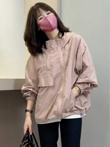 เสื้อแจ็คเก็ตทรงหลวมสไตล์เกาหลีสำหรับผู้หญิง ฤดูใบไม้ผลิและฤดูใบไม้ร่วง แฟชั่นลำลอง แขนยาว คอตั้ง ทรงหลวม