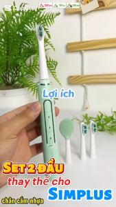 Cho máy Simplus IPX7 DDYS002 chân cắm nhựa Boorui Set 2 đầu bàn chải đánh răng điện Minh House