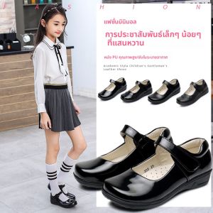 รองเท้าหนังสีดำสำหรับเด็กผู้หญิงรองเท้าเจ้าหญิงสำหรับเด็กวัยกลางและวัยโตรองเท้าชั้นเดียวสำหรับเด็กรองเท้าการแสดงลำลองสำหรับนักเรียนสไตล์จีนเต้นรำสีดำ