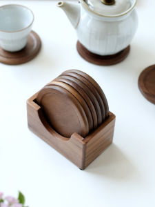 Kawashima House Japanese Style Black Walnut Wooden Coaster Wooden Tea Ceremony Teacup Mat Holder Glass Coaster Coffee Cup Heat Proof Mat