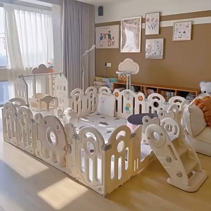 Foldable Playpen for Babies Freestyle Assembly Anti-Slip Base w/ Suction Cups HDPE Safe Material + Activity Toys - Space Saving Design