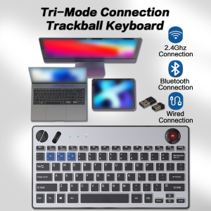 JOMAA Backlit Tri-Mode Wired Keyboard with Trackball Air Mouse 1600dpi Bluetooth Trackball Keyboard for TV iPad Phone Laptop