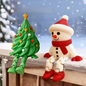 2ชิ้นรูปปั้นมนุษย์หิมะต้นคริสต์มาสพิมพ์ลาย3D รูปปั้นแบบหลายข้อต่อเคลื่อนย้ายได้ประดับโต๊ะบ้านชั้นวางหนังสือรูปปั้นนั่งตกแต่งคริสต์มาสของขวัญเด็ก