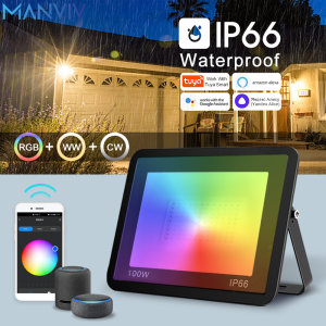 MANVIV Smart Led 220V RGB Spotlight with Voice and Tuya App Control led lights 30W 50W 100W Foco Led Floodlight Outdoor Wall Lig