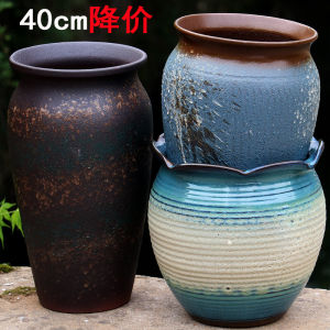 Large Size Ceramic Flower Pot with Big Diameter for Roses And Triangular Plums Tall Cylinder Thick Earthenware Jar Garden Potted Plants