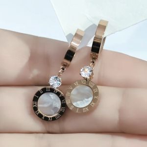 SO SEOUL Valeria Roman Numeral Classic Round Mother of Pearl Rose Gold Hoop Earrings