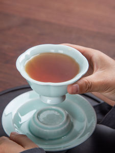 Jingdezhen Ceramic Imitation Song Hutian Kiln Misty Blue Kuikou Tea Cup Tea Savoring Cup Hand Carved Lotus Pattern Cup Master Cup