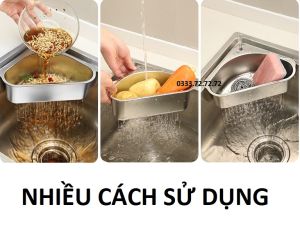 Rổ thoát nước lọc rác gác bồn rửa chén thông minh đa năng giá đựng giẻ rửa bát Inox 304