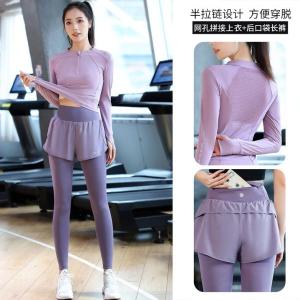 Milan Style Long Sleeve Fitness Sportswear Quick Dry Womens Running Suit Breathable Gymnastics Outfit Polyester Fabric