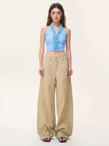 MZVZ | Quần Jeans Màu Be American Vintage Curved Saber Cho Phụ Nữ Mùa Thu