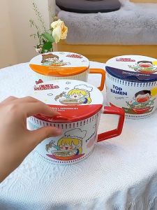 Bát Bé Gái Ăn Mì Top Ramen Bằng Gốm Sứ Dễ Thương Có Nắp Và Tay Cầm 1000ml - Bát Tô Văn Phòng Ký Túc Xá Sinh Viên