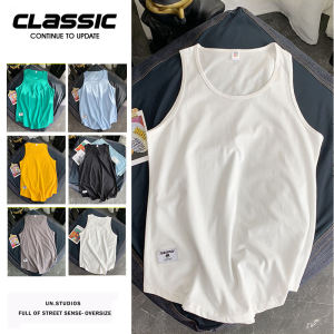 Mens Basketball Sport Vest Summer Trendy Solid Color Sleeveless T-Shirt Loose Couple Hip Hop Shoulder Pad Outerwear
