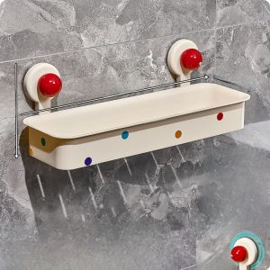 Bathroom Shower Storage Rack Suction Cup Toilet Washstand Wall Mounted Plastic Storage Shelf Bathroom Organizer Cream Style