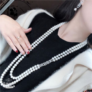 925 Silver Pearl Button Double Row Sweater Buckle Fashion Jewelry Accessory Diamond Embedded Necklace Bracelet Multi-Row Buckle