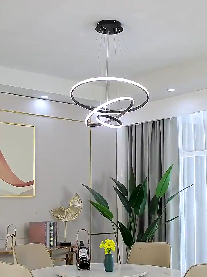 Gecree Modern Pendant Lamp Led 3 Rings Circle Ceiling Chandelier Dining Room Kitchen Bedroom Hanging Lights