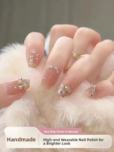 MONLEYTA | Handmade Wearable Nail Art Short Design 2025 New Year Style Nail Patches Finished High-Middle Length Wearable Nail Tips