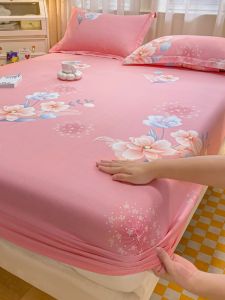 Pure Cotton Brushed Fitted Sheet One-Piece Minimalist Florals Cotton Thickened Mattress Cover Mattress Cover Single Double Dustproof Cover