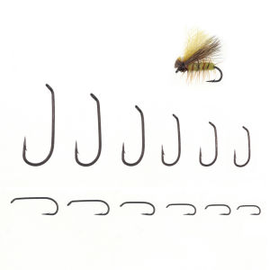 30PCS 22# ~ 12# Down Eye Long Shank 1X Fine Wire Dry Fly Tying Hooks Black Nickel Finished Fly Fishing Hook Rainbow Trout