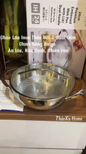 Chảo Inox 18/10 Thêu Nổi Embrossed Silver Crown Kaiyo Chảo Lẩu Sâu Lòng 2 Quai Cầm Kèm Vung Kính