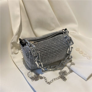 Summer Bright Diamond Small Square Bag Womens Single Shoulder Chain Bag Versatile Crossbody Bag Korean Style Soft PU Handbag