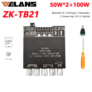 【100% Original】 ZK-TB21 2.1-channel Stereo Bluetooth 5.0 Digital Power Amplifier Module 2*50W +100W AUX Digital Power Amplifier Board Speaker Subwoofer Amplifier Board Home Music Wireless Module Audio High and Low Pitch Subwoofer Bass AMP zk TB21