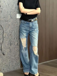MANMI | Quần Jeans Chân Rộng Phong Cách Đường Phố