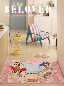 Cute Cartoon PVC Door Mat Reversible Chalk Dinosaur Non-Slip Indoor Entrance Rug Modern Simple Style Easy Clean Leather Foot Pad
