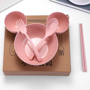 Mickey Mouse Anti-Scalding Childrens Bowl And Spoon Set Cute Cartoon Baby Food Bowl Dining Utensils Home Use Baby Feeding Set