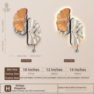 CTYLIGHTZ | Ginkgo Leaves Corner Display Modern Luxury Wall Clock with Perpetual Calendar