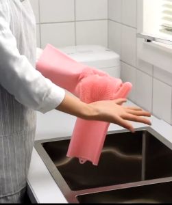 ALLSHOP Cleaning Gloves Dishwashing Gloves(pair) Wash Cleaning Gloves with Sponge Scrubbers