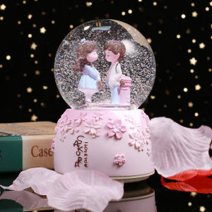 Romantic Couple Crystal Ball Music Box Room Decoration Snowflake Eight-tone Box Creative Wedding Gift Home Decor Accessories