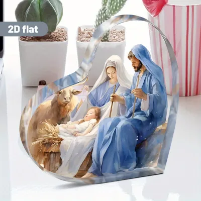 CIFbuy | Heart Shaped Nativity Scene Acrylic Art Desktop Decor Religious Christmas Gift for Parents Boss
