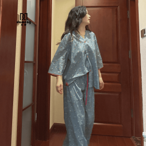 Pure Cotton Summer Lightweight Print Sleepwear Set for Women Casual Short Sleeve V-Neck Home Clothes Two-Piece Sweet Style