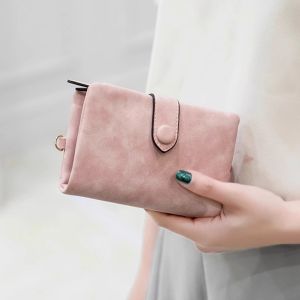 2025 New Short Style Womens Wallet Korean Version Fresh Two-Fold Coin Purse Simple Design Student Money Clip Soft PU Leather