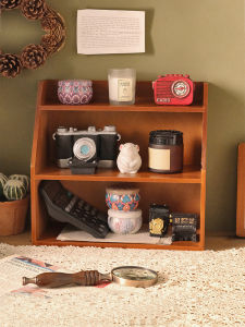 Retro Wooden Desktop Organizer Rack Coffee Cup Dustproof Storage Shelf Office Desk Supply Holder Home Decorative Accessories